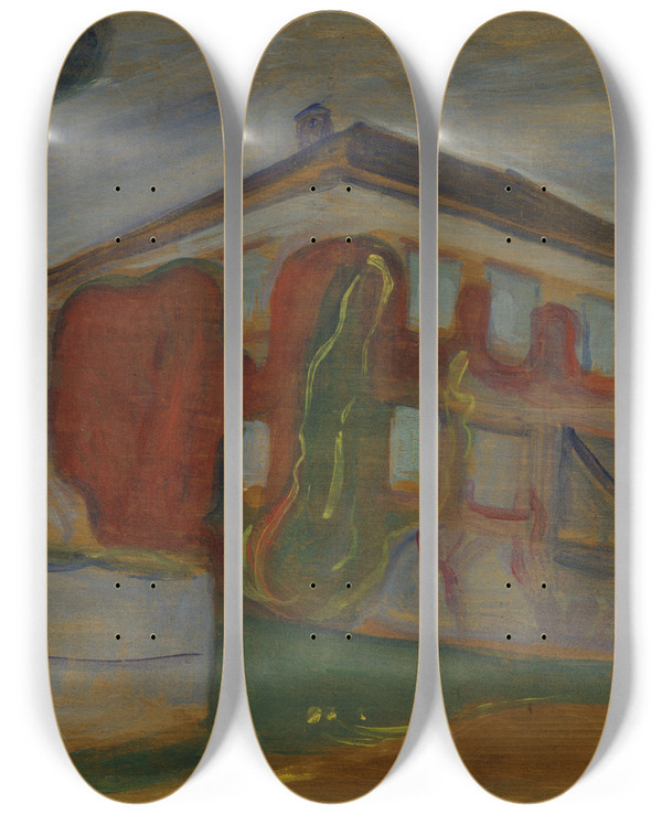 Triptych art skateboard deck of Edvard Munch House With Red Virginia Creeper by Edvard Munch (1863-1944)