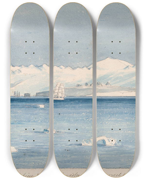 Triptych art skateboard deck of Charles Hamilton Smith Mount Sabine Possessions Island by Charles Hamilton Smith (1776-1859)
