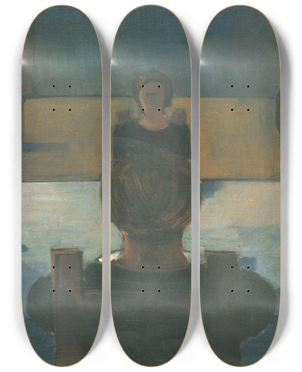 Triptych art skateboard deck of Oskar Schlemmer Dinner Party by Oskar Schlemmer (1888-1943)