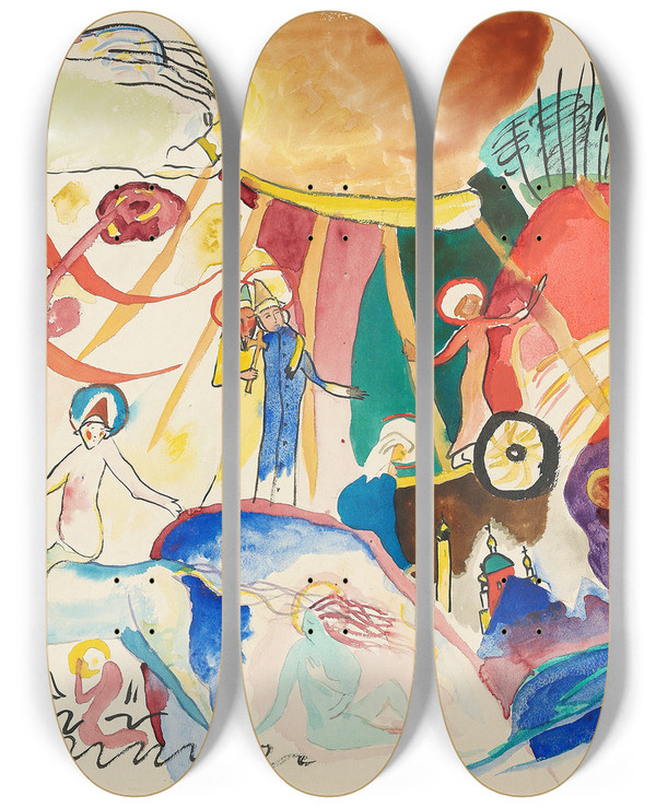 Triptych art skateboard deck of Wassily Kandinsky Draft For All Saints Ii Composition With Saints by Wassily Kandinsky (1866-1944)