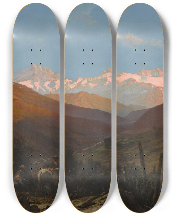 Triptych art skateboard deck of Thomas Jacques Somerscales A Scene In The Andes Chile by Thomas Jacques Somerscales (1842-1927)