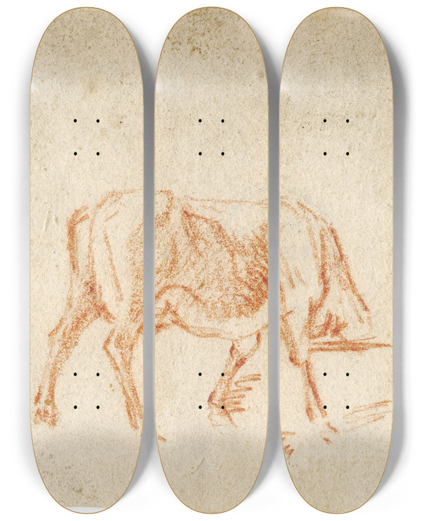 Triptych art skateboard deck of Barend Hendrik Thier Twee Paarden by Barend Hendrik Thier (1751-1814)