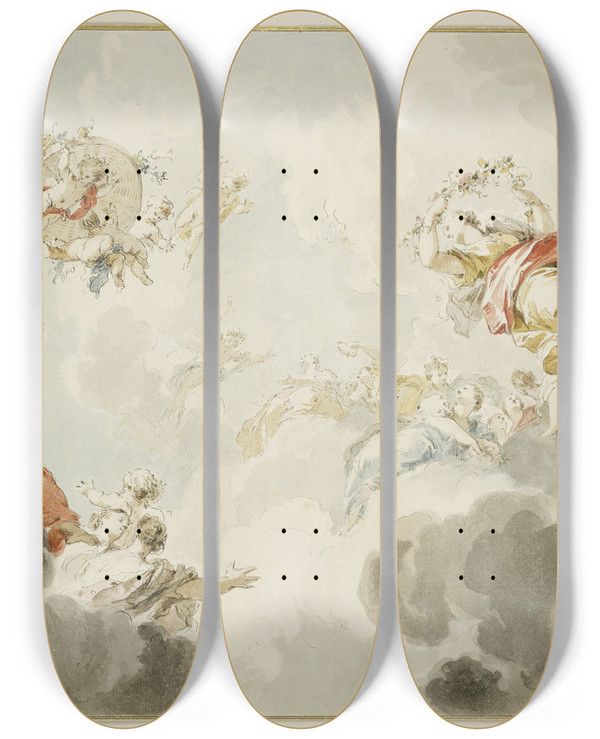 Triptych art skateboard deck of Jacob De Wit Flora And Zephyr_1 by Jacob de Wit (1695-1754)
