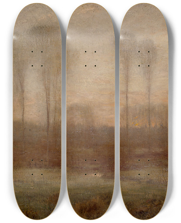 Triptych art skateboard deck of Dwight W Tryon Before Sunrise by Dwight W. Tryon (1849-1925)