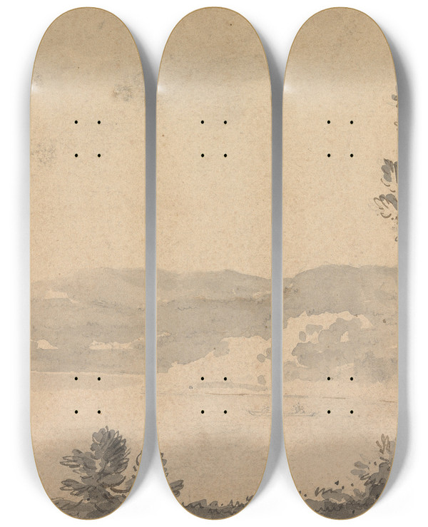 Triptych art skateboard deck of William Gilpin View Of Windermere by William Gilpin (1724-1804)
