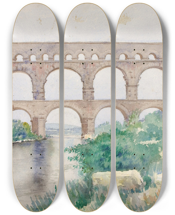 Triptych art skateboard deck of Cass Gilbert Aqueduct by Cass Gilbert (1859-1934)
