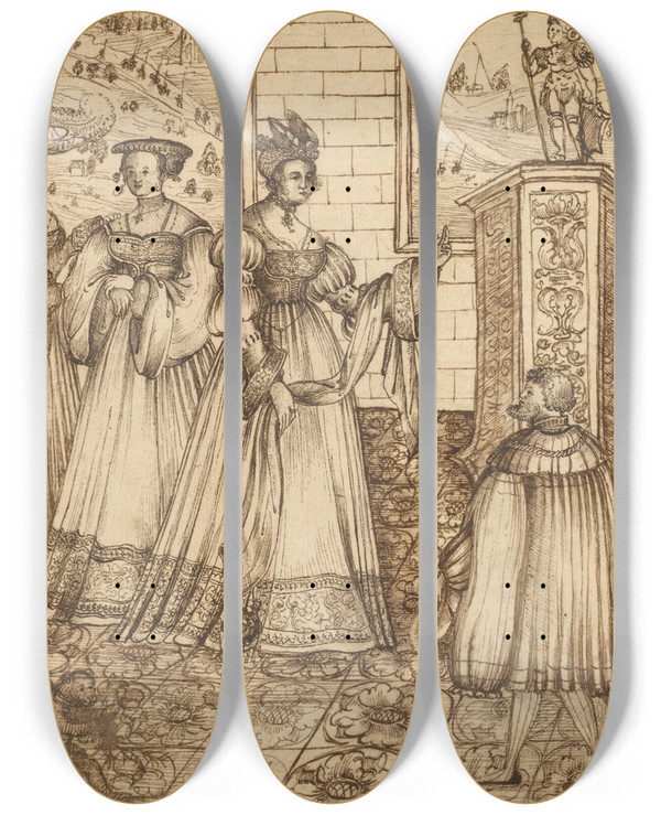 Triptych art skateboard deck of Monogrammist As The Idolatry Of Solomon by Monogrammist Ab