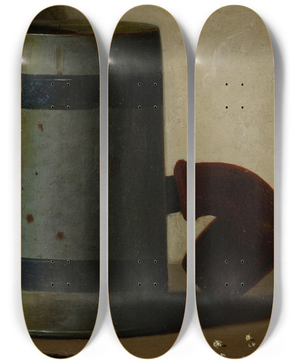 Triptych art skateboard deck of John Frederick Peto Stein And Biscuits by John Frederick Peto (1854-1907)