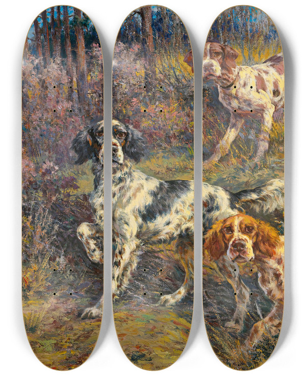 Triptych art skateboard deck of Edmund Henry Osthaus Three Pointers by Edmund Henry Osthaus (1858-1928)