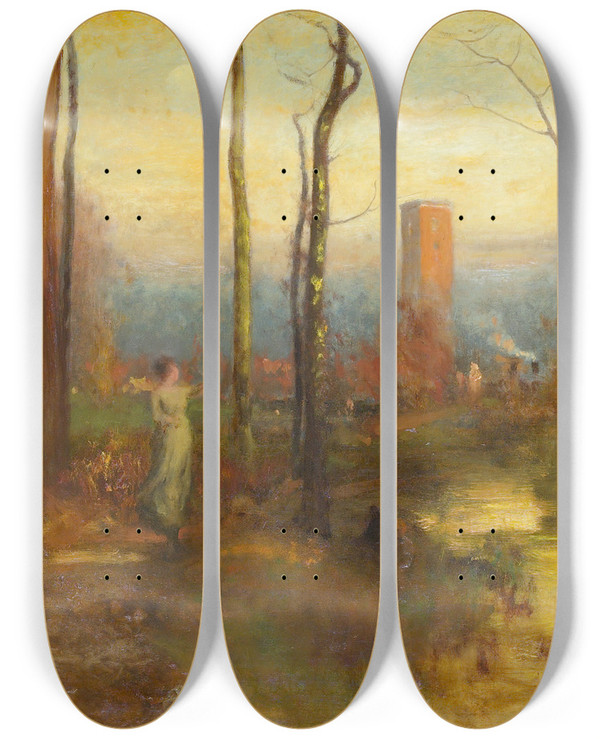 Triptych art skateboard deck of George Inness The Mill Stream Montclair New Jersey by George Inness (1825-1894)