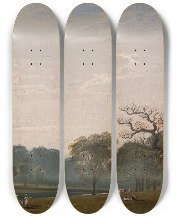 Triptych art skateboard deck of John Martin Kensington Gardens_3 by John Martin (1789-1854)