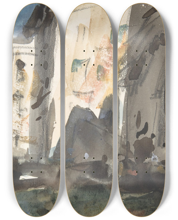 Triptych art skateboard deck of Hercules Brabazon Brabazon Bridge On The Grand Canal Venice by Hercules Brabazon Brabazon (1821-1906)