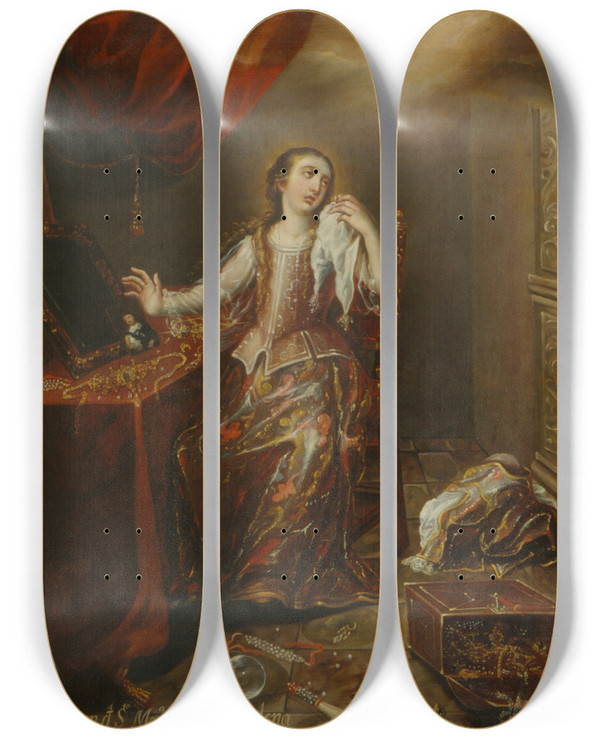 Triptych art skateboard deck of Juan Correa The Conversion Of Saint Mary Magdalene by Juan Correa (1646-1716)