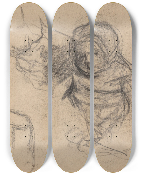 Triptych art skateboard deck of Jakob Smits Child by Jakob Smits (1855-1928)