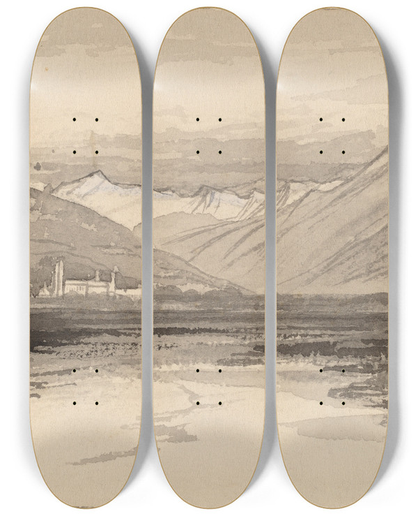 Triptych art skateboard deck of Edward Lear Taggia by Edward Lear (1812-1888)