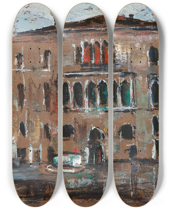 Triptych art skateboard deck of Gheorghe Petracu Canal Grande by Gheorghe Petrascu