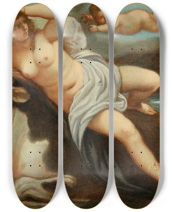 Triptych art skateboard deck of Neapolitan School The Rape Of Europa by Neapolitan School