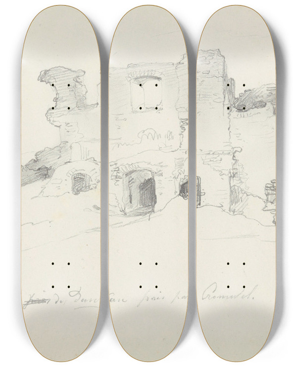 Triptych art skateboard deck of Nicaise De Keyser Chteau Dans Le Comt De Westmorland by Nicaise De Keyser (1813-1887)