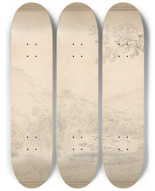 Triptych art skateboard deck of Richard Wilson Castell Dinas Brn Wales by Richard Wilson (1714-1782)