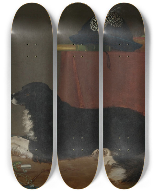 Triptych art skateboard deck of English School Waiting For His Master by English School