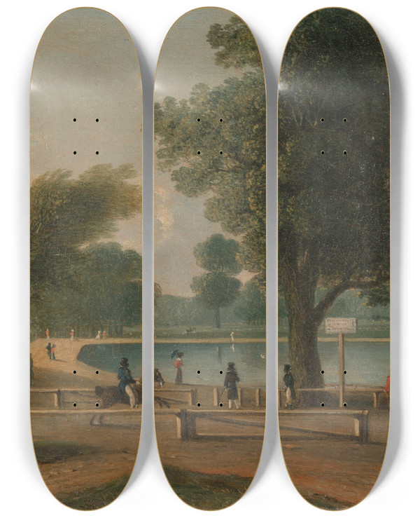 Triptych art skateboard deck of George Sidney Shepherd The Serpentine Hyde Park by George Sidney Shepherd (1784-1862)