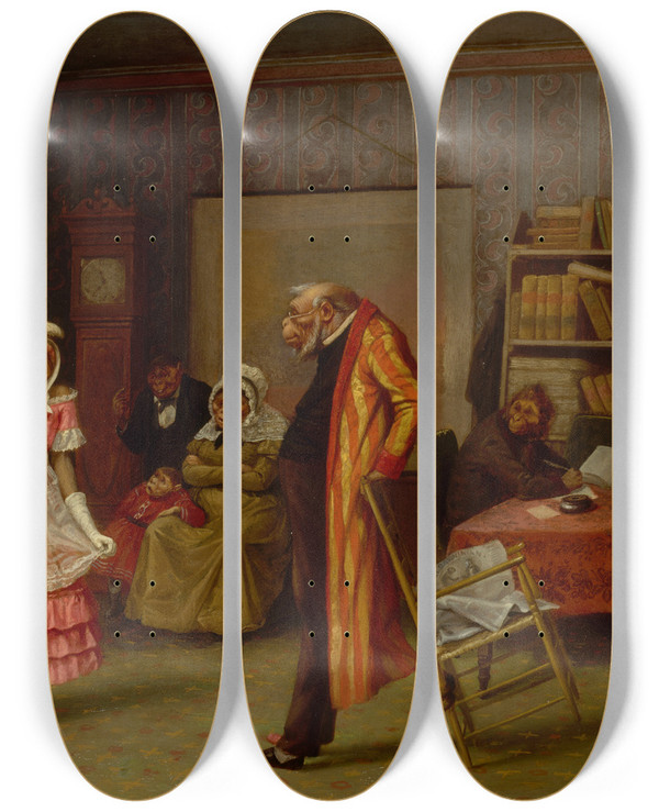 Triptych art skateboard deck of William Holbrook Beard The Runaway Match by William Holbrook Beard (1824-1900)