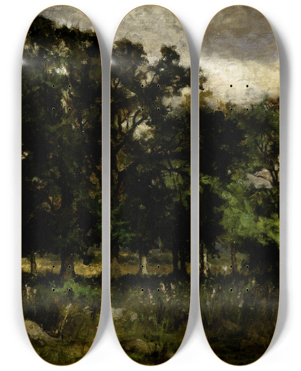 Triptych art skateboard deck of Edward Mitchell Bannister Tree Landscape by Edward Mitchell Bannister (1828-1901)