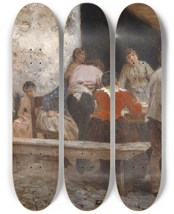 Triptych art skateboard deck of Pio Joris Kartenlegerin by Pio Joris (1843-1922)