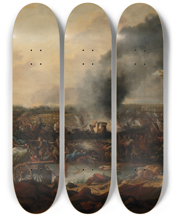 Triptych art skateboard deck of Jasper Broers Battle Of Ekeren by Jasper Broers (1682-1716)