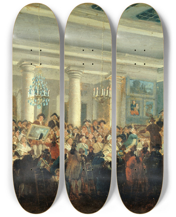 Triptych art skateboard deck of Pierreantoine Demachy Vente Publique De Tableaux by Pierre-Antoine Demachy (1723-1807)