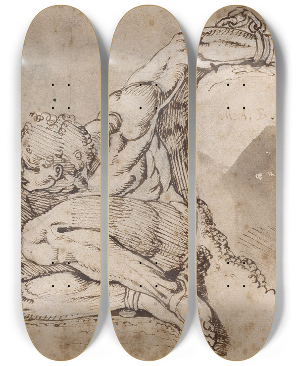 Triptych art skateboard deck of Henry Fuseli Prometheus by Henry Fuseli (1741-1825)