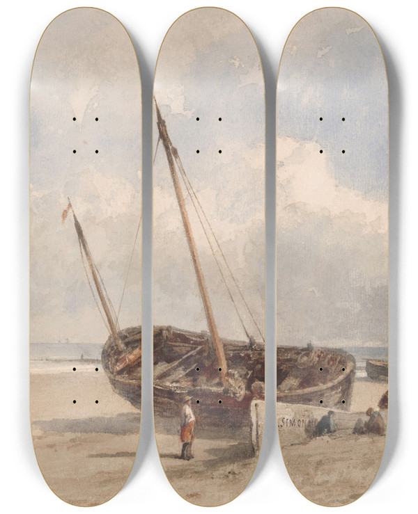 Triptych art skateboard deck of Gustave Adolphe Simonau Blankenberge by Gustave Adolphe Simonau (1810-1870)
