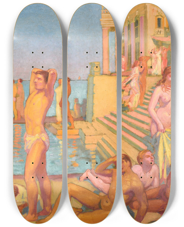 Triptych art skateboard deck of Maurice Denis Les Captifs by Maurice Denis (1870-1943)