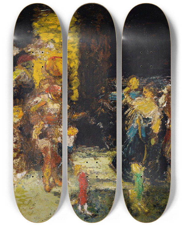 Triptych art skateboard deck of Adolphe Monticelli The Meet by Adolphe Monticelli (1824-1886)