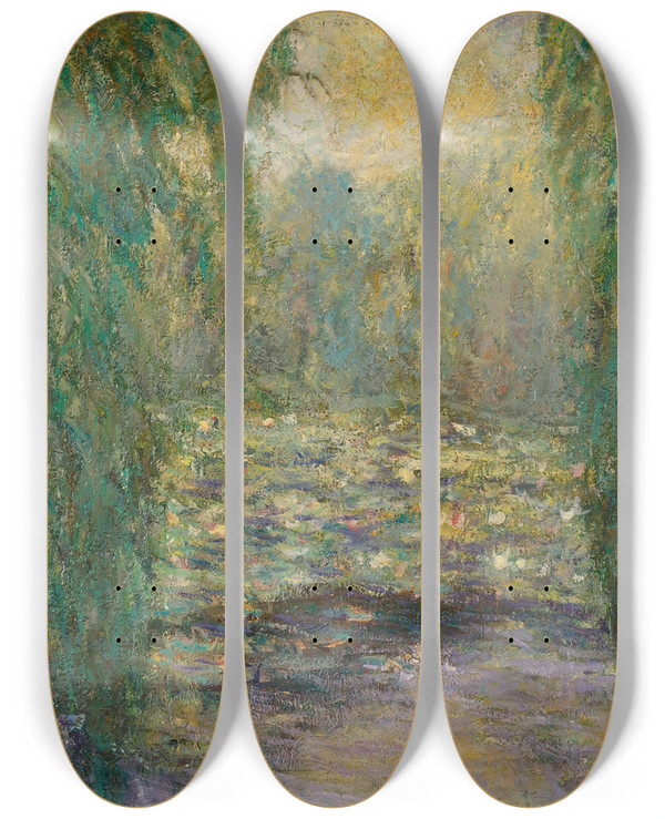 Triptych art skateboard deck of Blanche Hoschedmonet Les Nymphas by Blanche Hoschede Monet (1865-1947)
