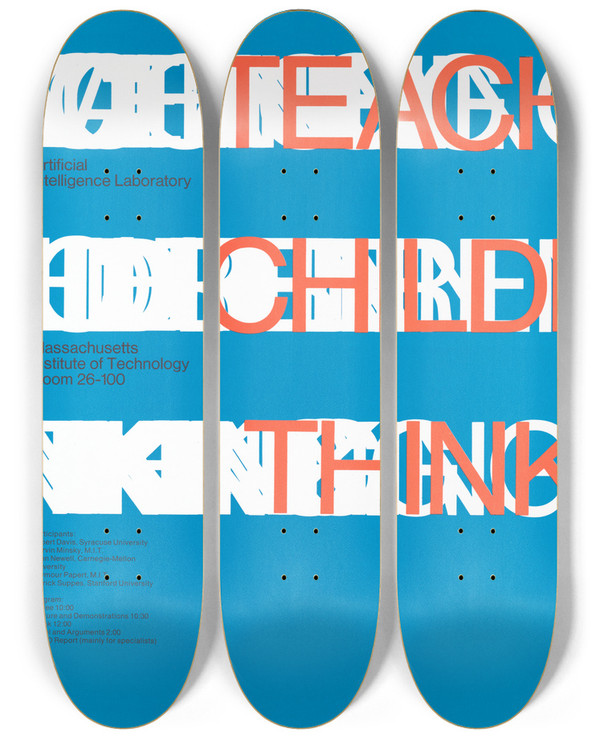 Triptych art skateboard deck of Dietmar Winkler Teaching Children Thinking by Dietmar Winkler (1938)