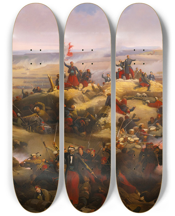 Triptych art skateboard deck of Adolphe Yvon Prise De La Gorge De Malakoff September 1855 by Adolphe Yvon (1817-1893)