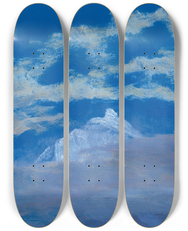 Triptych art skateboard deck of Albert Bierstadt Cloud Study With Mountain Peak by Albert Bierstadt (1830-1902)