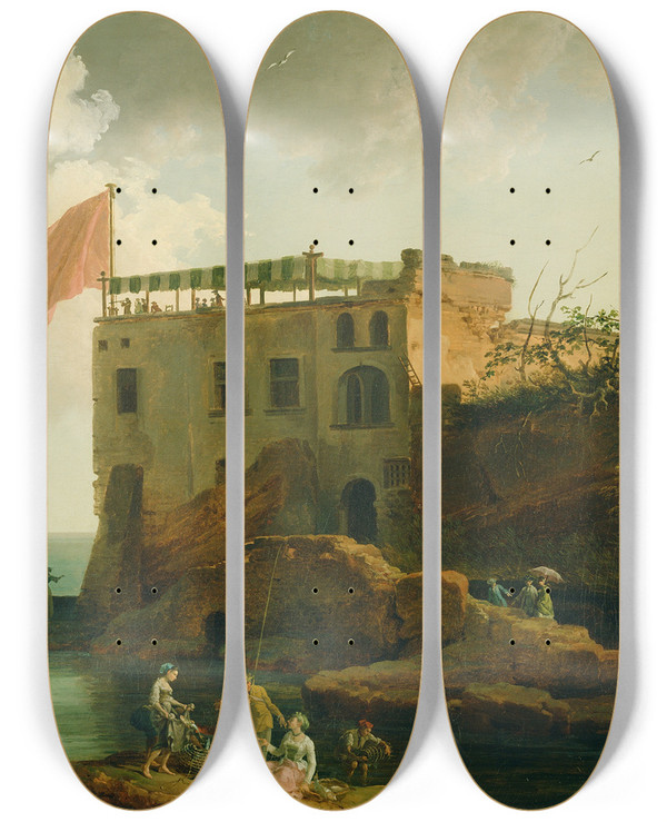 Triptych art skateboard deck of Pierrejacques Volaire View Of Gaiola by Pierre-Jacques Volaire (1729-1802)
