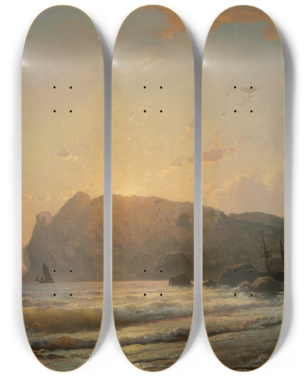 Triptych art skateboard deck of Carl Frederik Srensen Days End by Carl Frederik Sorensen (1818-1879)