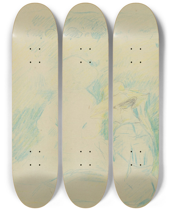Triptych art skateboard deck of Berthe Morisot Two Women by Berthe Morisot (1841-1895)