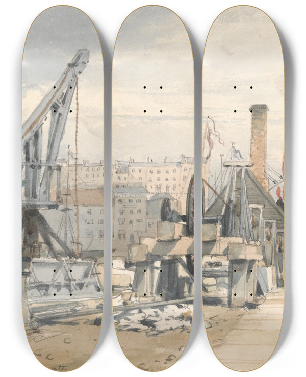 Triptych art skateboard deck of John Monro Ramsgate Harbour Kent by John Monro (1801-1880)