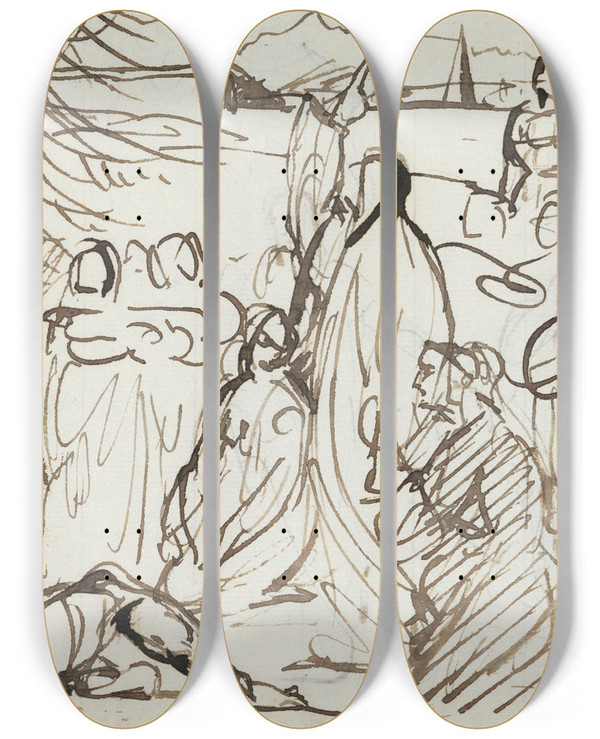Triptych art skateboard deck of Benjamin Robert Haydon Study Of The Resurrection Of Lazarus_3 by Benjamin Robert Haydon (1786-1846)