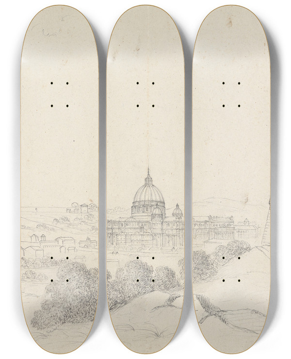 Triptych art skateboard deck of Isaac Weld St Peters And Environs Rome by Isaac Weld (1774-1856)