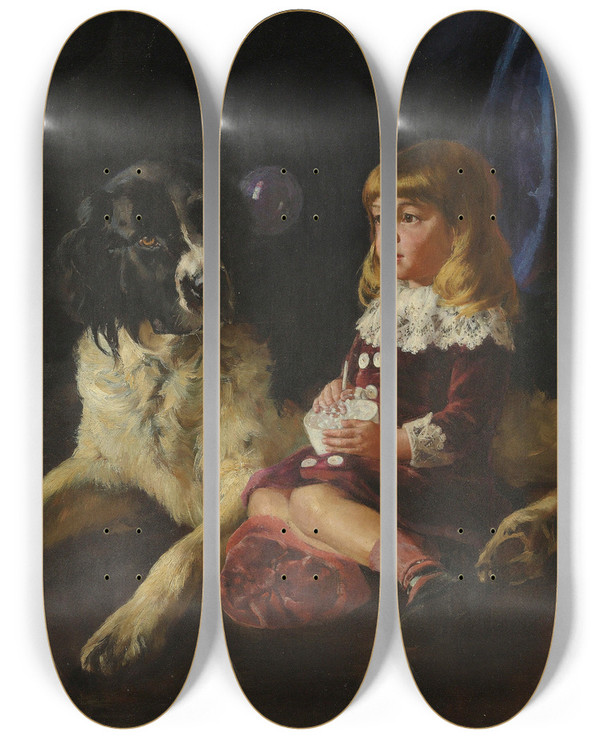Triptych art skateboard deck of Artur Jos De Sousa Loureiro Two Friends by Artur Jose De Sousa Loureiro (1853-1932)