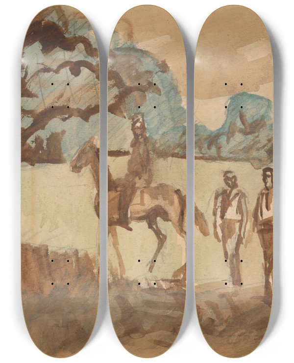 Triptych art skateboard deck of Cyprin Majernk Na Popravu by Cyprian Majernik (1909-1945)