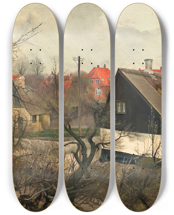 Triptych art skateboard deck of Laurits Andersen Ring Sankt Jrgensbjerg by Laurits Andersen Ring (1854-1933)