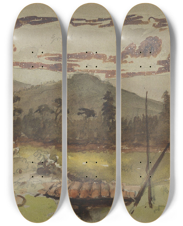 Triptych art skateboard deck of Adolph Tidemand Fra Gulsvik by Adolph Tidemand (1814-1876)
