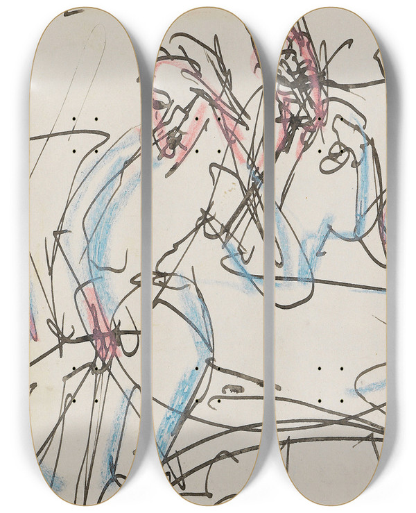 Triptych art skateboard deck of Ernst Ludwig Kirchner Bordellszene by Ernst Ludwig Kirchner (1880-1938)