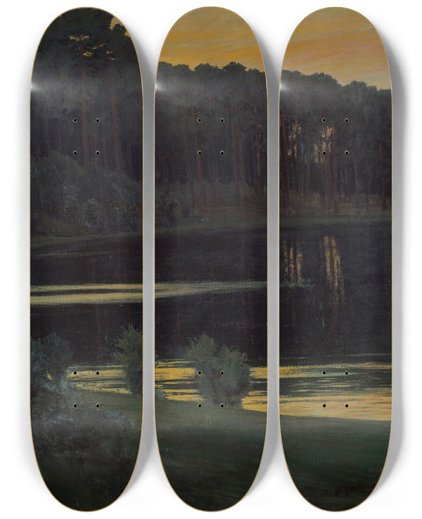 Triptych art skateboard deck of Walter Leistikow Lake Grunewald by Walter Leistikow (1865-1908)